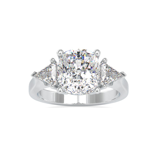Deluxe Cushion Shape Brilliant Cut Diamond Side Stone Trillion Three Stone Ring