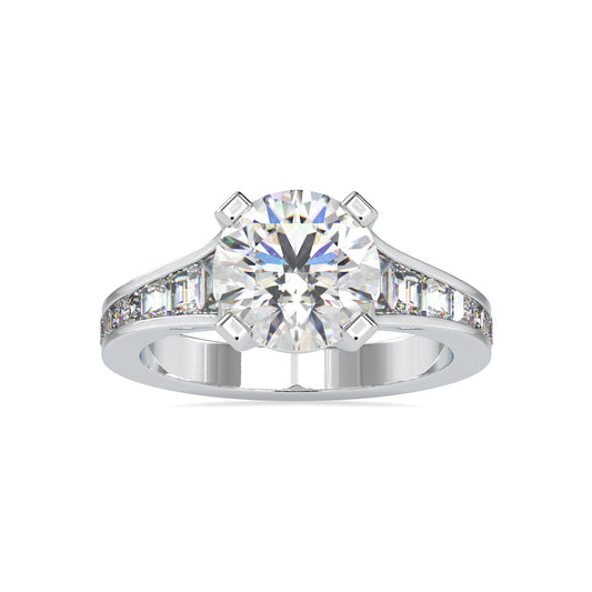 Elysian Round Shape Brilliant Cut Diamond With Side Baguette Stone Solitaire Ring