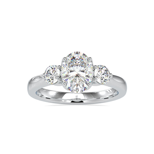 Eternal Enchantment Oval Shape Brilliant Cut Diamond Side Two Stone Round Cut Elegant Three Stone Ring