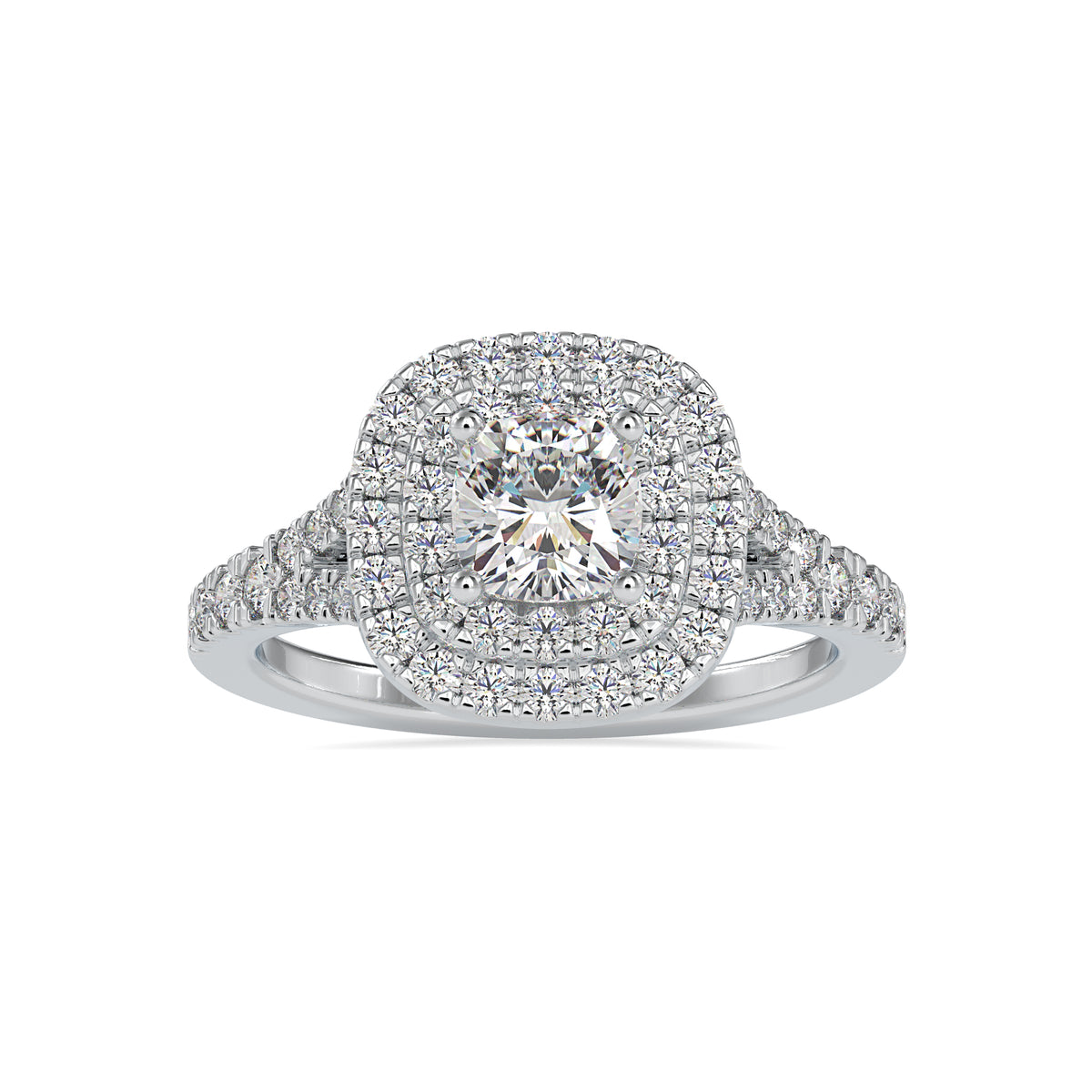 Crown Cushion Shape Diamond And Round Shape Diamond Double Halo Setting Ring