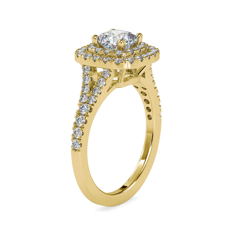 Crown Cushion Shape Diamond And Round Shape Diamond Double Halo Setting Ring