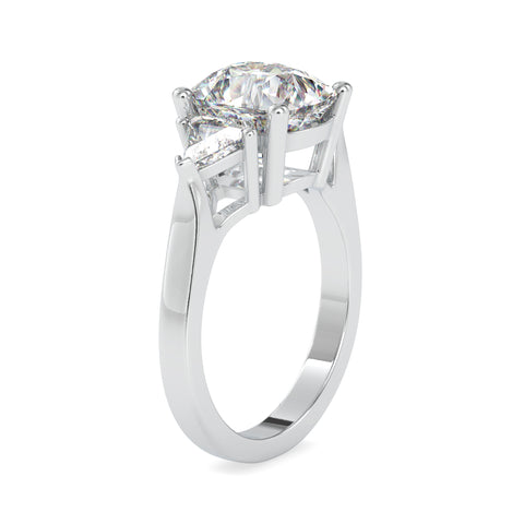 Deluxe Cushion Shape Brilliant Cut Diamond Side Stone Trillion Three Stone Ring