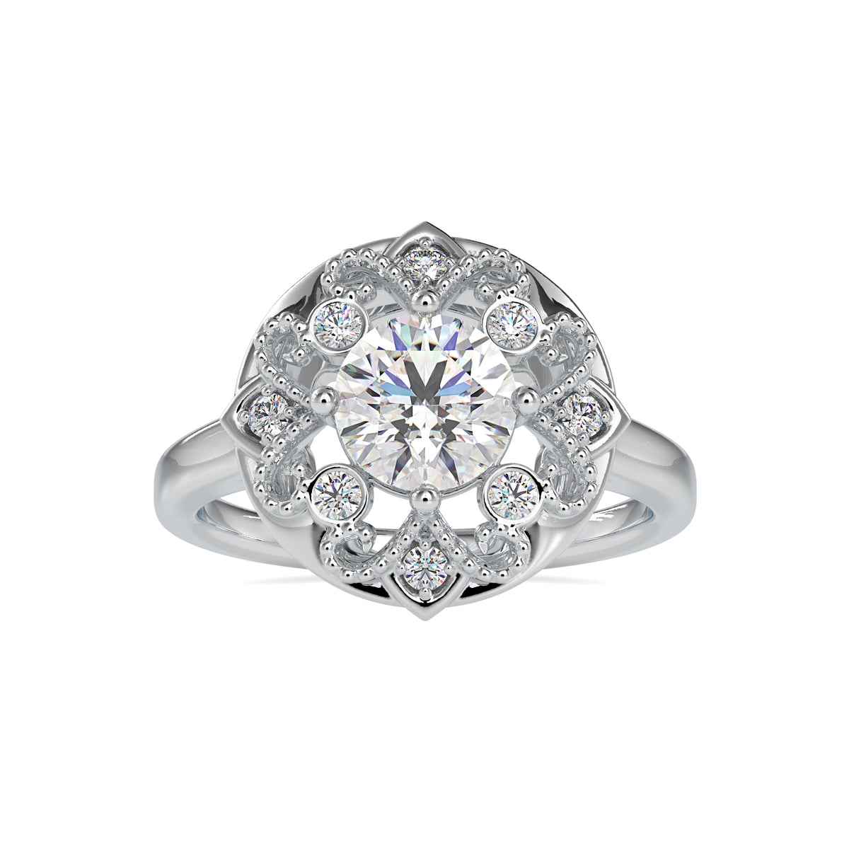 Opulence Round Shape Brilliant Cut Diamond Halo-Style Vintage Ring