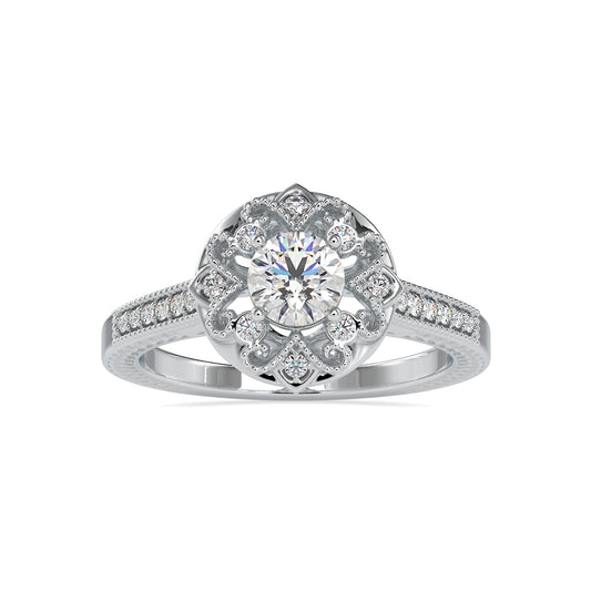 Regal Elegance Round Shape Brilliant Cut Diamond Flower Vintage Ring