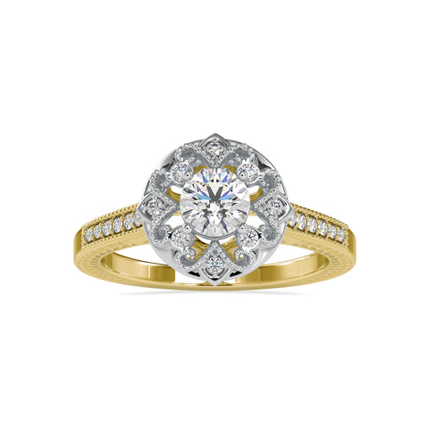 Regal Elegance Round Shape Brilliant Cut Diamond Flower Vintage Ring