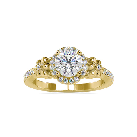 Grandeur Round Shape Brilliant Cut Diamond Vintage Floral Style Halo Ring