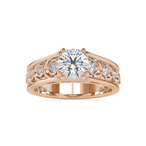 Regal Radiance Round Shape Brilliant Cut Diamond Vintage Leafy Solitaire Ring