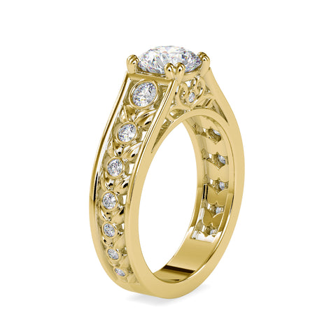 Regal Radiance Round Shape Brilliant Cut Diamond Vintage Leafy Solitaire Ring