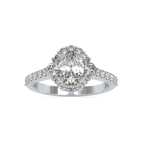 Celestial Oval Shape Brilliant Cut Diamond Halo Type Channel Setting Ring