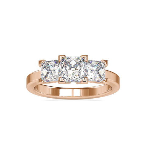 Forever Glimmer Princess Shape Excellent Cut Diamond Three Stone Ring