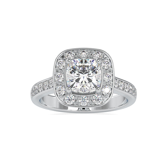 Eternal Sparkle Cushion Shape Diamond side Stone winsome Halo Ring