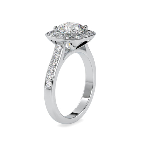 Eternal Sparkle Cushion Shape Diamond side Stone winsome Halo Ring