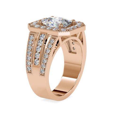 Radiance Cushion Shape Diamond Three Line Stone Elegant Halo Ring