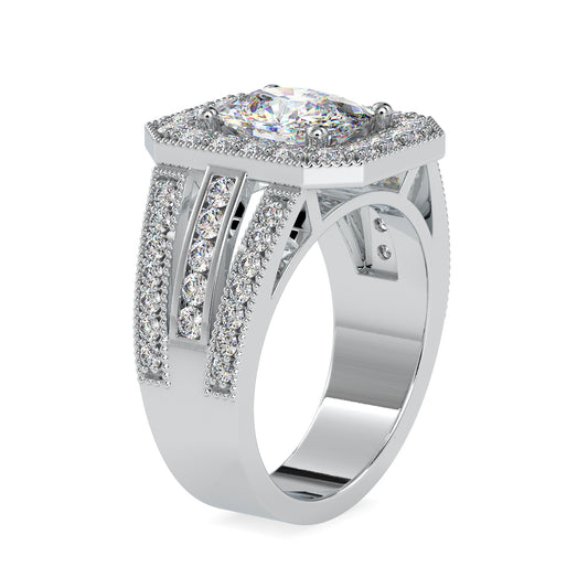 Radiance Cushion Shape Diamond Three Line Stone Elegant Halo Ring