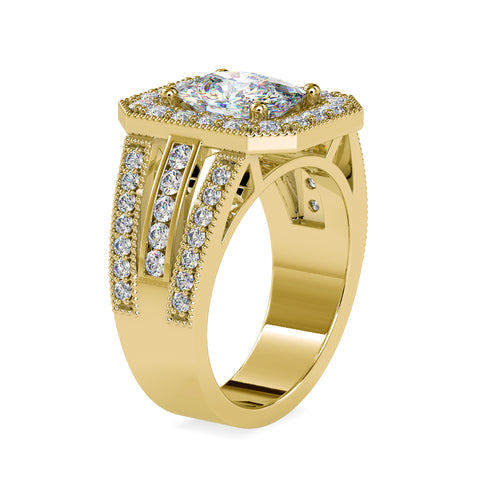 Radiance Cushion Shape Diamond Three Line Stone Elegant Halo Ring