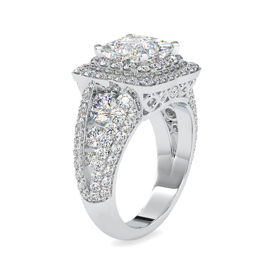 Haute Couture Princess Shape Diamond Multi Stone V-Prong Set & Channel Set Halo Ring