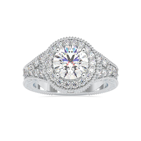 Regal Brilliance Round Shape Diamond With Multi Stone V- Prong Set Halo Ring