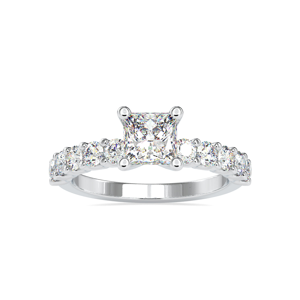 Majestic Sparkle Princess Shape Diamond Wide Multi Stone Prong Setting Solitaire Ring