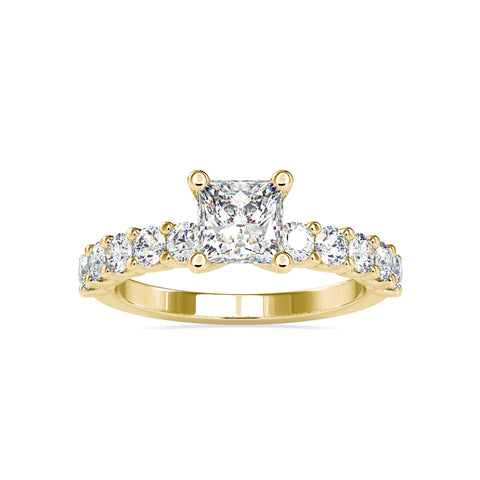 Majestic Sparkle Princess Shape Diamond Wide Multi Stone Prong Setting Solitaire Ring