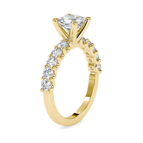 Majestic Sparkle Princess Shape Diamond Wide Multi Stone Prong Setting Solitaire Ring