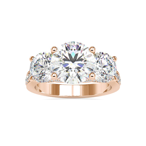 Brilliance Elegance  Three Stone Round Shape Diamond With Wide Multi Stone Channel Set Ring