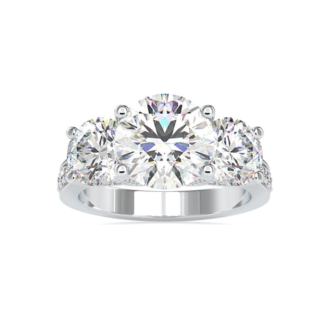 Brilliance Elegance  Three Stone Round Shape Diamond With Wide Multi Stone Channel Set Ring