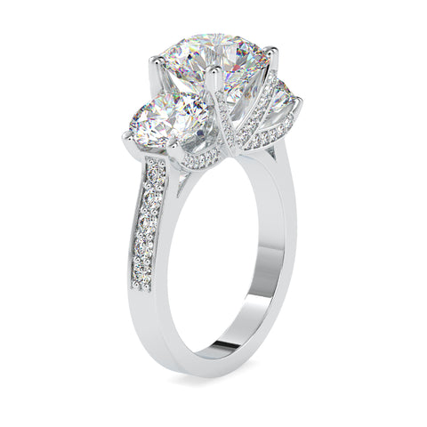 Brilliance Elegance  Three Stone Round Shape Diamond With Wide Multi Stone Channel Set Ring