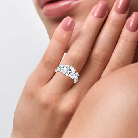 Brilliance Elegance  Three Stone Round Shape Diamond With Wide Multi Stone Channel Set Ring