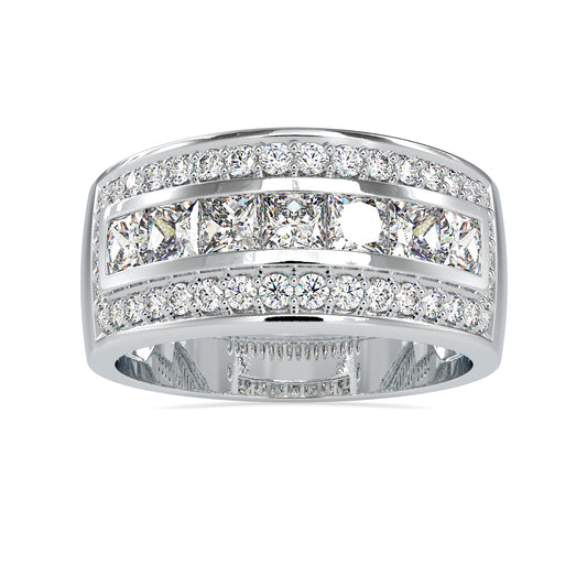 Sparkling Triple Row Channel Setting Princess And Round Shape Diamond Becorative Band