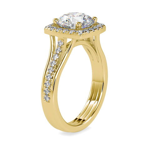 Classic Elegance Round Shape Diamond Halo With Side Multi Stone Channel Set Ring