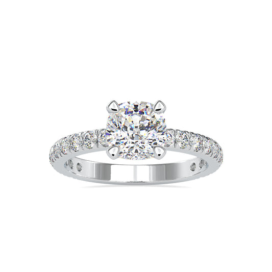 Timeless Treasure Cushion Shape Diamond With Side Round Stone Solitaire Ring