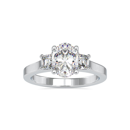 Eternal Radiance Oval Shape Diamond With Side Baguette Diamond Three Stone Ring