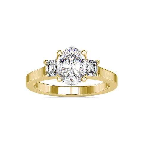 Eternal Radiance Oval Shape Diamond With Side Baguette Diamond Three Stone Ring