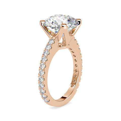 Dazzling Round Shape Brilliant Cut Diamond Side Prong Set Multi Stone Solitaire Ring