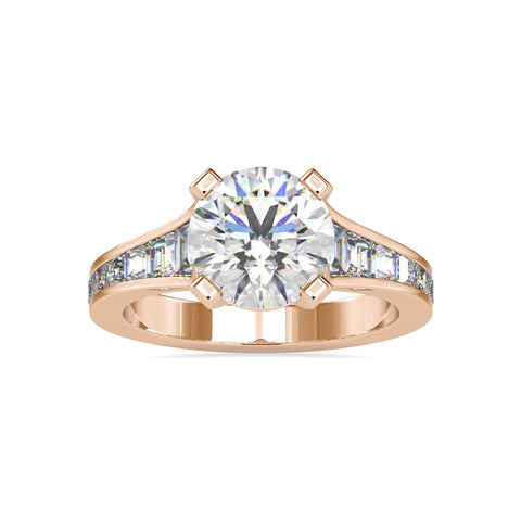 Elysian Round Shape Brilliant Cut Diamond With Side Baguette Stone Solitaire Ring