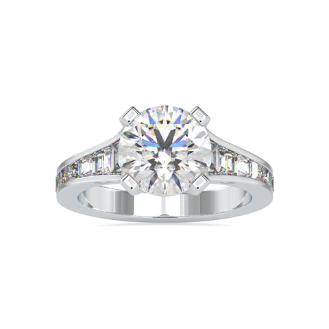 Elysian Round Shape Brilliant Cut Diamond With Side Baguette Stone Solitaire Ring