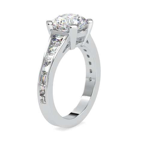 Elysian Round Shape Brilliant Cut Diamond With Side Baguette Stone Solitaire Ring