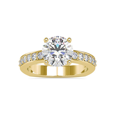 Regal Radiance Round Shape Brilliant Cut Diamond Side Multi Stone Channel Set Solitaire Ring