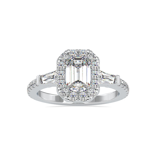 Royal Brilliance Emerald Shape Brilliant Cut Diamond Side Multi Stone Channel Set Ravishing Halo Ring