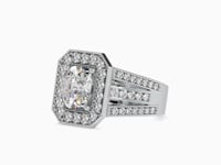 Radiance Cushion Shape Diamond Three Line Stone Elegant Halo Ring