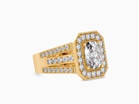 Radiance Cushion Shape Diamond Three Line Stone Elegant Halo Ring