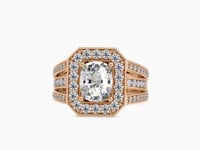 Radiance Cushion Shape Diamond Three Line Stone Elegant Halo Ring