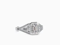 Timeless Love Bezel Emerald Shape Diamond Two Side Pear Stone Channel Set Ring