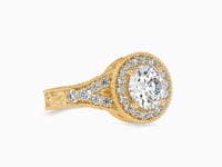 Regal Brilliance Round Shape Diamond With Multi Stone V- Prong Set Halo Ring