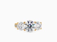 Brilliance Elegance  Three Stone Round Shape Diamond With Wide Multi Stone Channel Set Ring