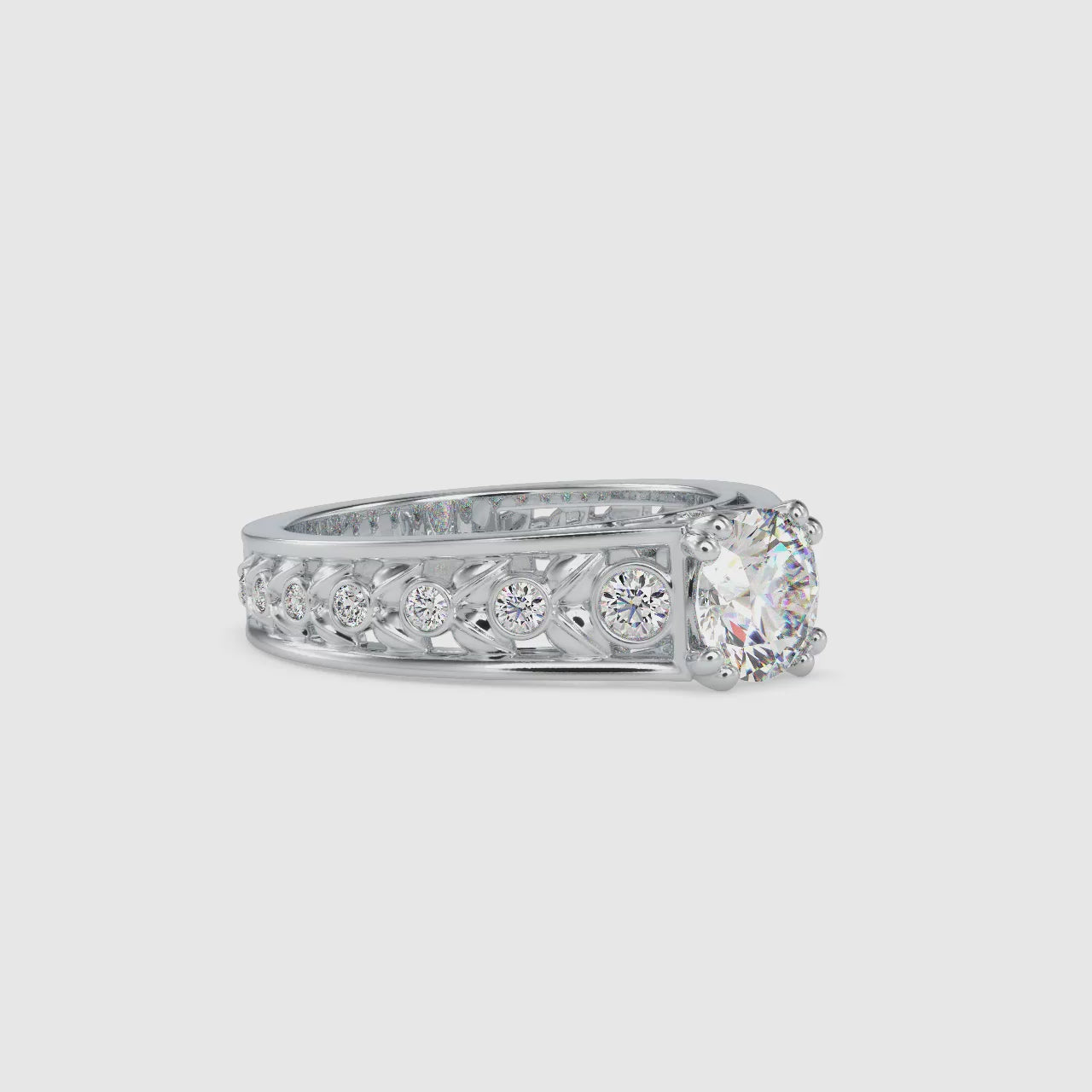 Regal Radiance Round Shape Brilliant Cut Diamond Vintage Leafy Solitaire Ring