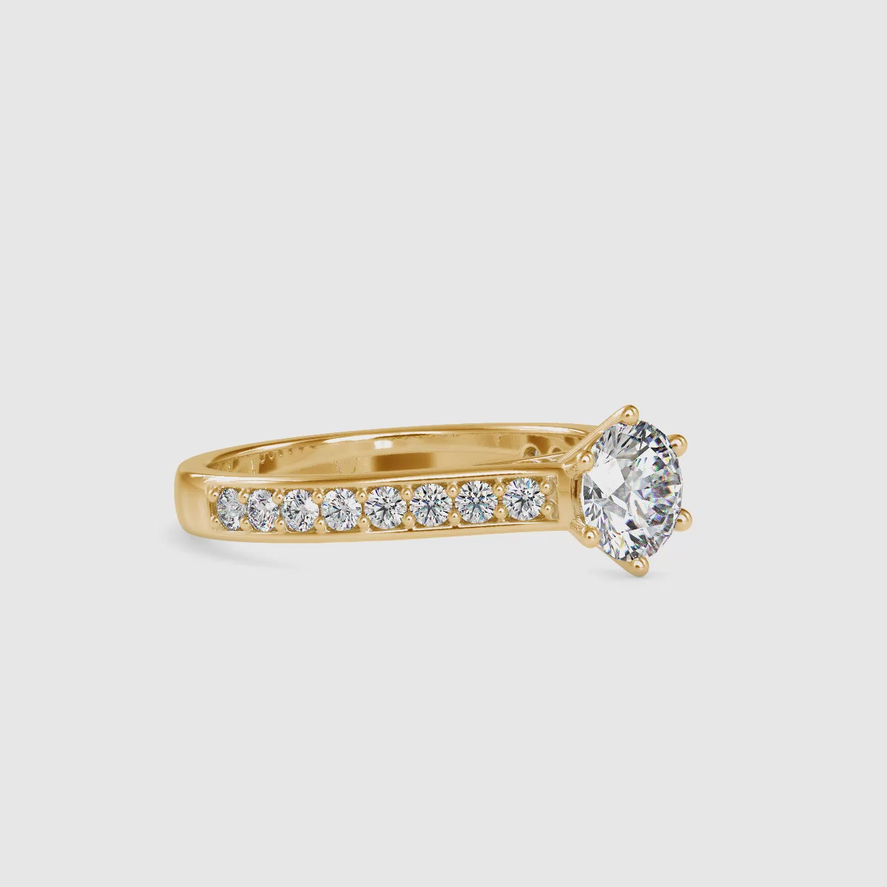 Aristocratic Round Shape Brilliant Cut Diamond Cathedral Channel setting Solitaire Ring